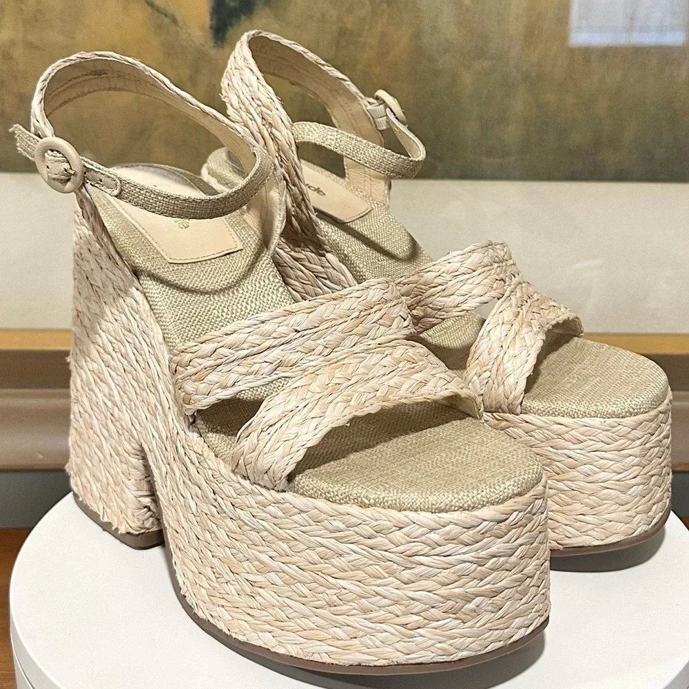 🌸LARROUDE🌸 Carmen 145MM Raffia Platform Sandal Size: 9.5